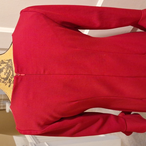Beautiful Red Dress with Bell sleeves with Animal Print Buttons - Picture 4 of 5